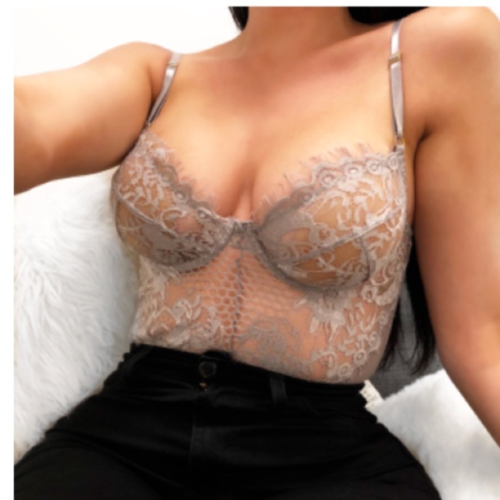 Gray lace bodysuit